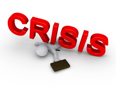 zakenman verpletterd door crisis woord