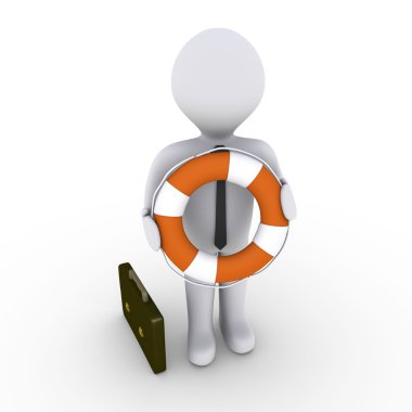 Businessman holding lifebuoy clipart