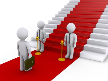 Businessman is refused access to stairs with red carpet clipart