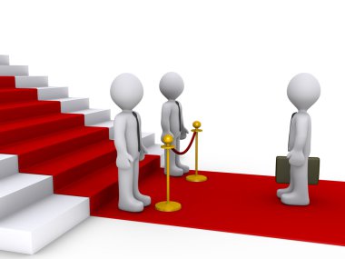 Businessman in front of stairs and two others are blocking his w clipart