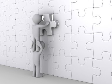 Person on top of another putting last piece of puzzle clipart