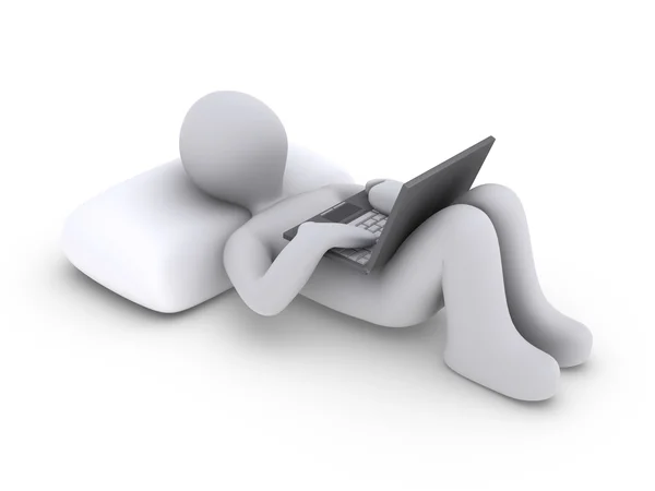 Person lying down with laptop — Stock Photo, Image