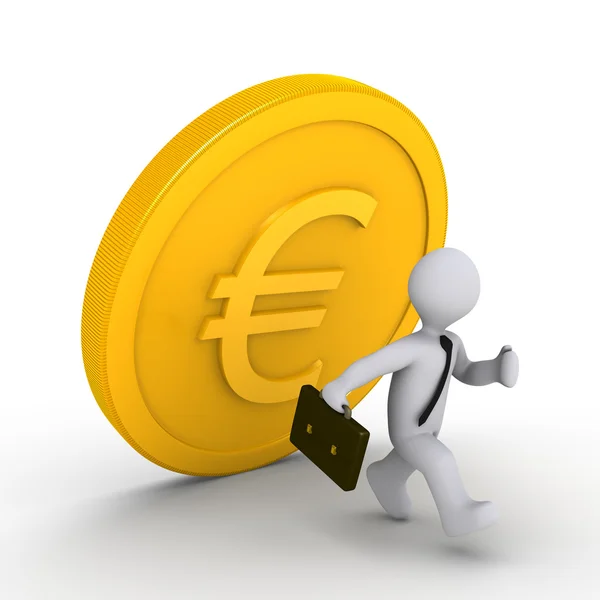 Affärsman som kör från fallande euromynt — Stockfoto