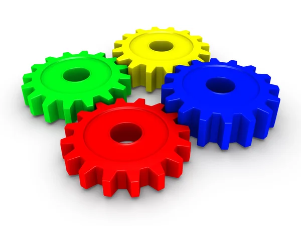 Four colored cogwheels — Stock Photo, Image