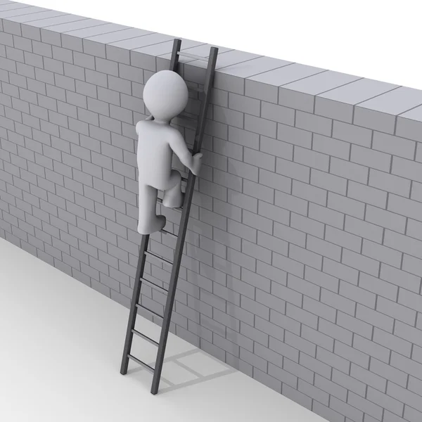 Osoba lezení žebřík přes zeď — Stock fotografie