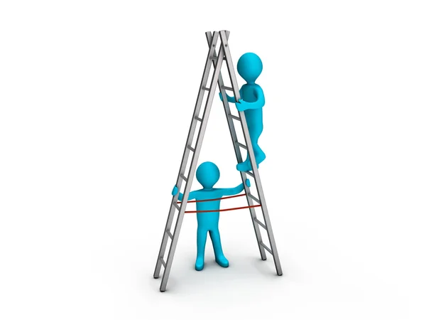 Mann klettert auf Leiter und ein anderer hilft ihm — Stockfoto