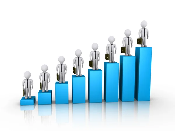 Businessmen on top of columns of chart — Stock Photo, Image