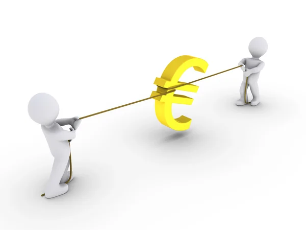 Dvě osoby, tahání lana s symbol měny euro — Stock fotografie