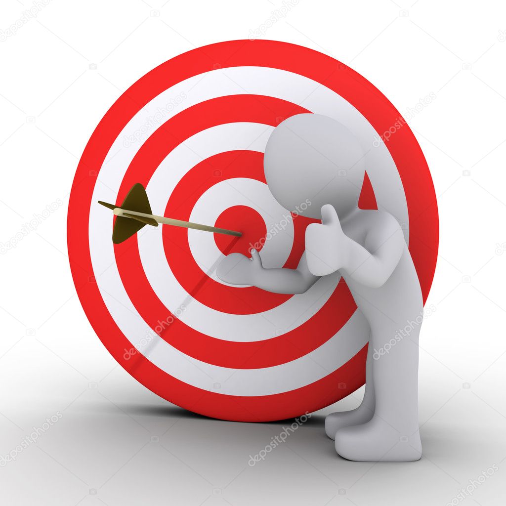 Person satisfied is showing an arrow at the center of target