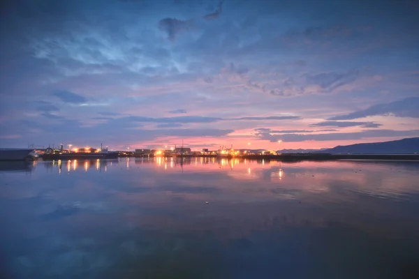 stock image Midnight sun in Reykjavik harbour