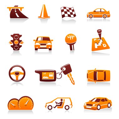 Cars and automotive vector icon set clipart
