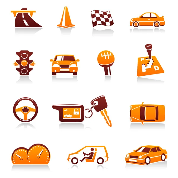 Carros e conjunto de ícones de vetor automotivo —  Vetores de Stock