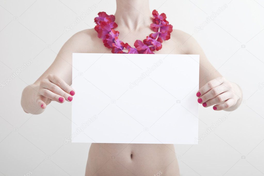 A woman holding the empty card
