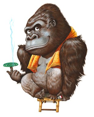 A gorilla relaxing after taking bath clipart