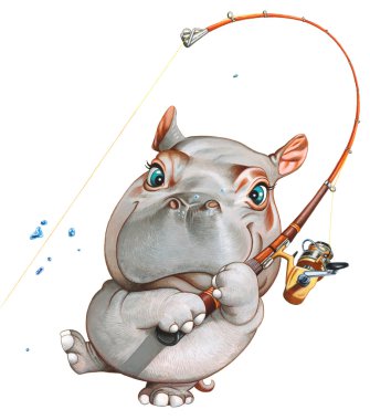 A hippopotamus fishing clipart