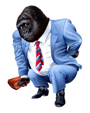 A gorilla tired from business clipart