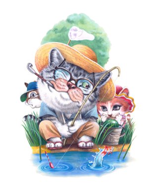 A cat family on the summer vacation clipart