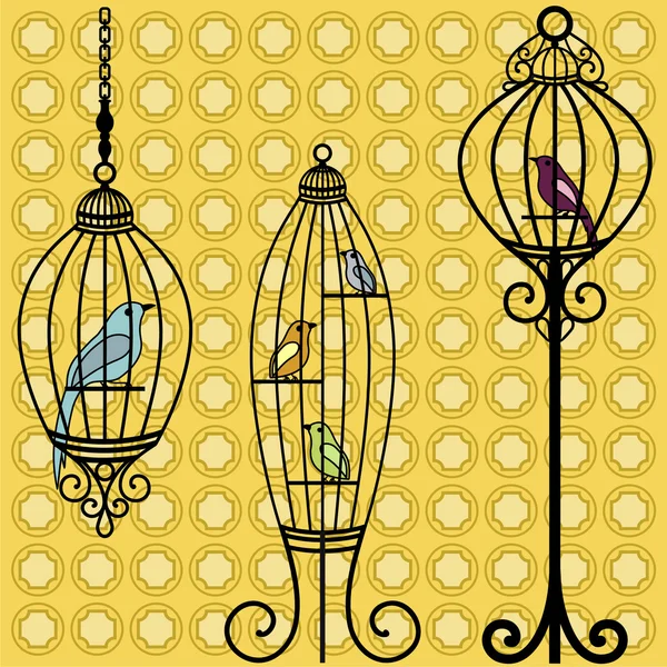 Oiseaux et cages à oiseaux — Image vectorielle