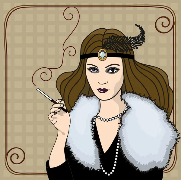 吸烟在复古风格的女人 — 图库矢量图片