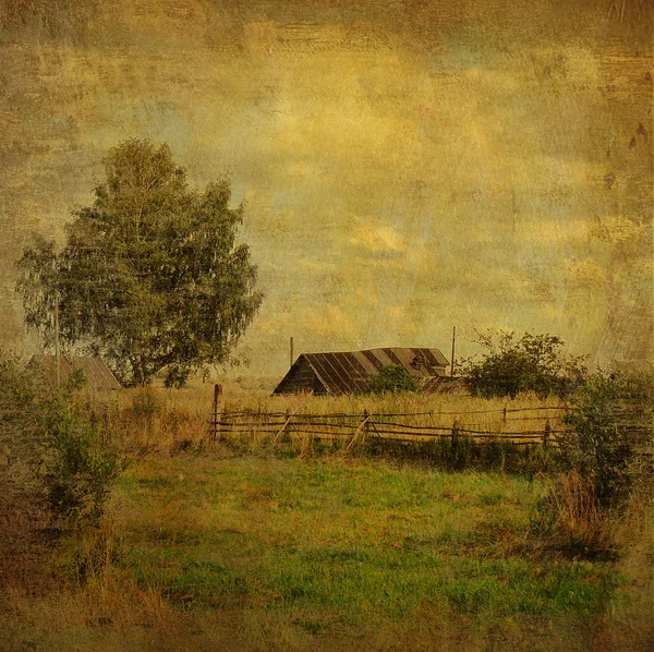 stock image Village landscape in vintage style