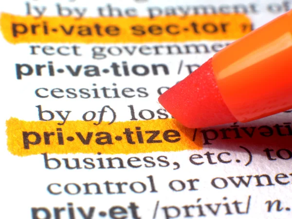 Privatisierung in Orange im Wörterbuch hervorgehoben — Stockfoto