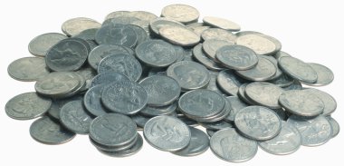 Pile Of Quarters Coins On Isolated White Background, Lit From Below To Eliminate Shadows clipart