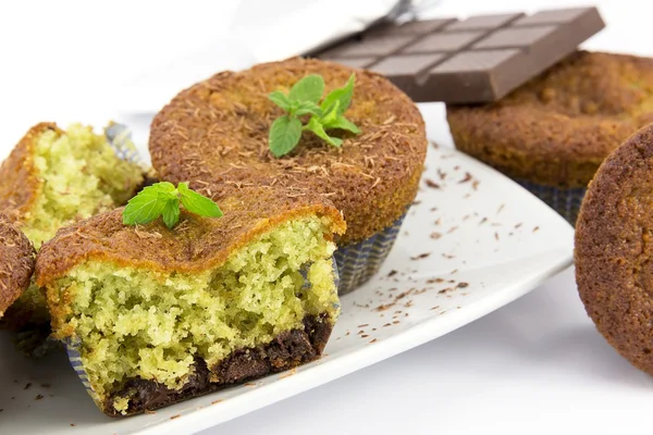Muffins with mint and chocolate — Stock Photo, Image