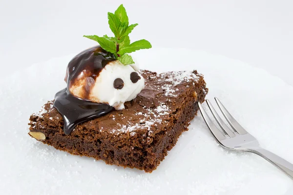 Frosted brownies with ice cream — Stock Photo, Image