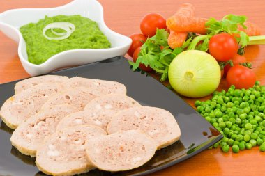 Meatloaf with gravy and peas clipart