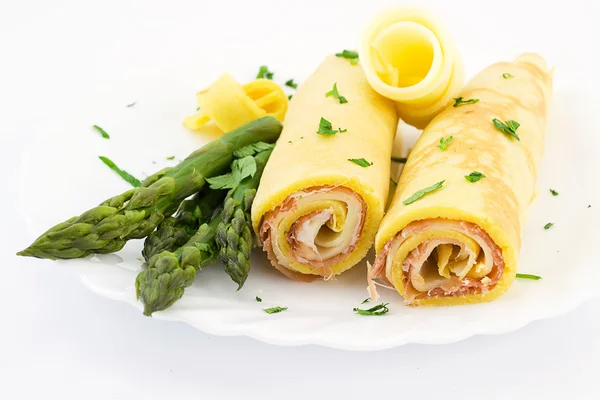 Crepes stuffed with ham and provolone sweet — Stock Photo, Image