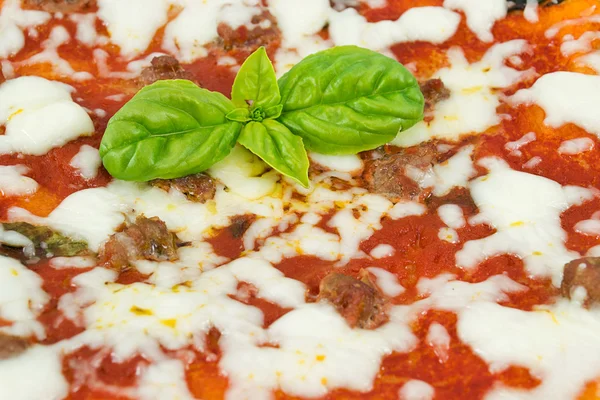 Pizza met tomaten en worst — Stockfoto