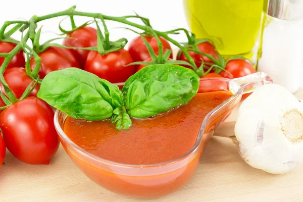 Tomato sauce and basil — Stock Photo, Image