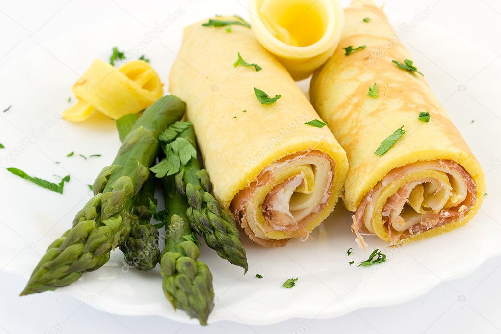 Crepes stuffed with ham and provolone sweet