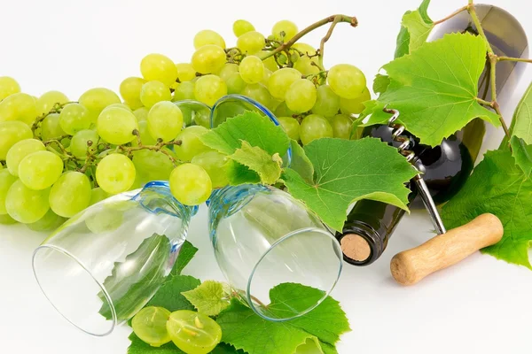 Garrafa de vinho branco de uvas — Fotografia de Stock