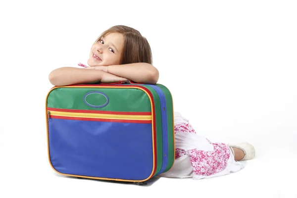 Criança e uma mala — Fotografia de Stock