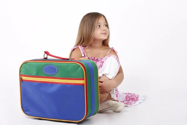 Barn och resväska — Stockfoto