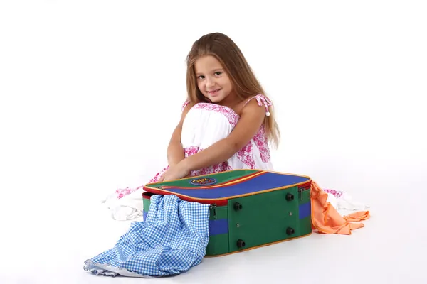 Barn och resväska — Stockfoto