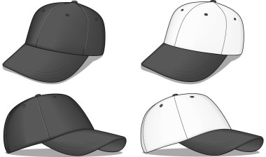 A set of black and white baseball caps clipart