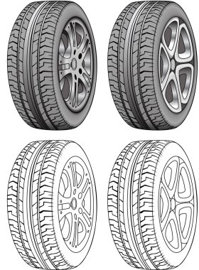 Realistic Rendered tires and tire outlines clipart