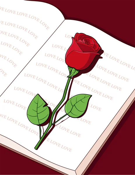Rudá růže v knize — Stockový vektor