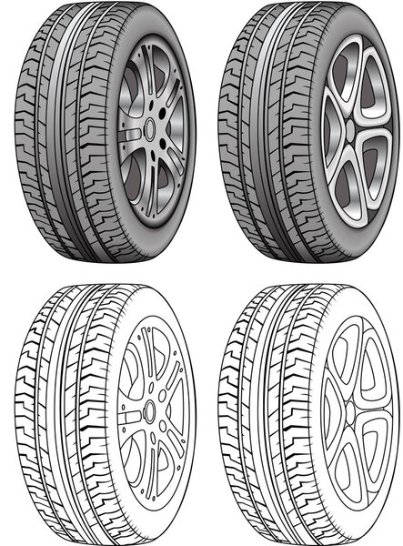 Realistic Rendered tires and tire outlines
