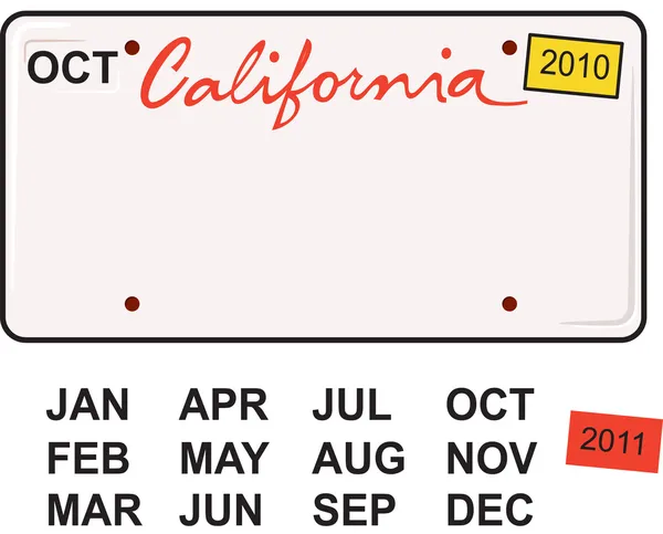 Plaque d'immatriculation Californie 2010 — Image vectorielle