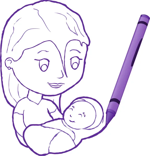 Madre con el Niño dibujado con crayón — Vector de stock