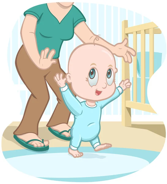 Mother teaching child to walk — Stock Vector
