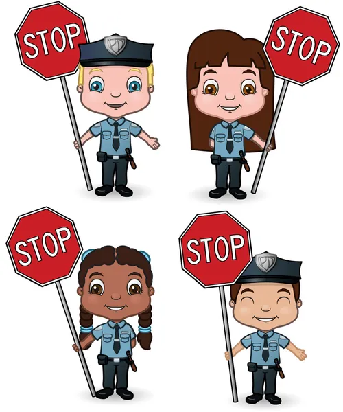 Police Kids with Stop Signs — Stock Vector
