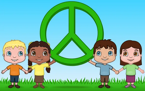 儿童上贴着和平标语 — 图库矢量图片