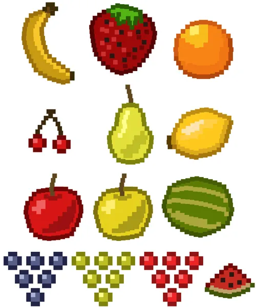 Pixel Fruit - vector illustration set — Stock Vector