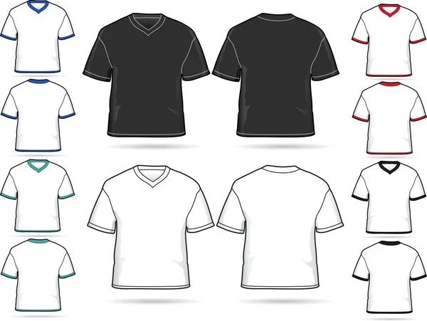 V yaka t-shirt-vektör çizim set set — Stok Vektör