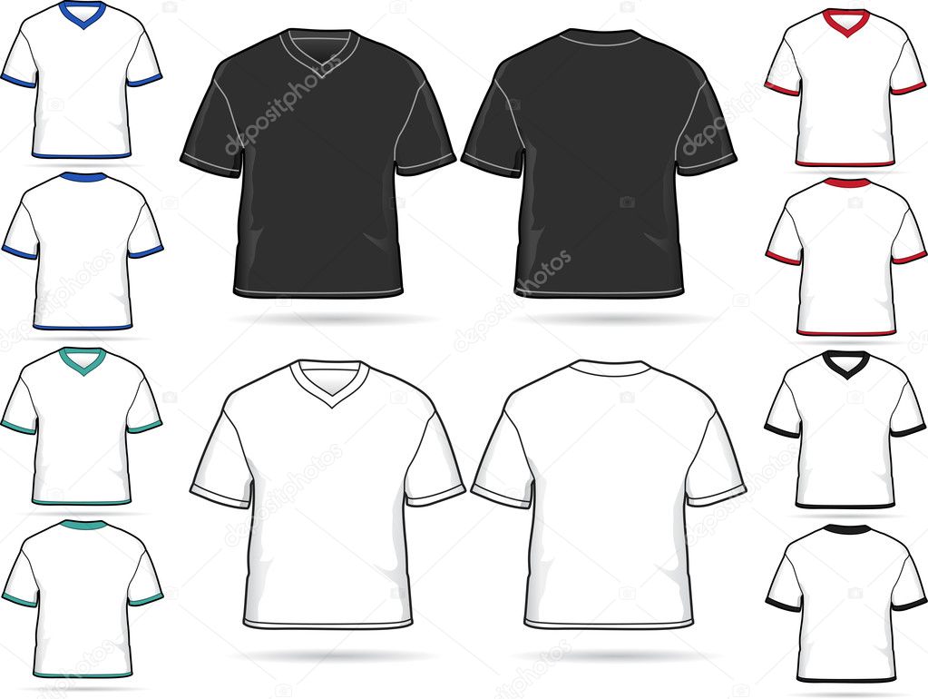 Set of V-neck T-shirts - vector illustration set