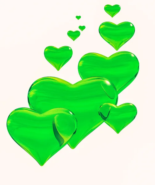 Блестящие зелёные сердца . — стоковое фото